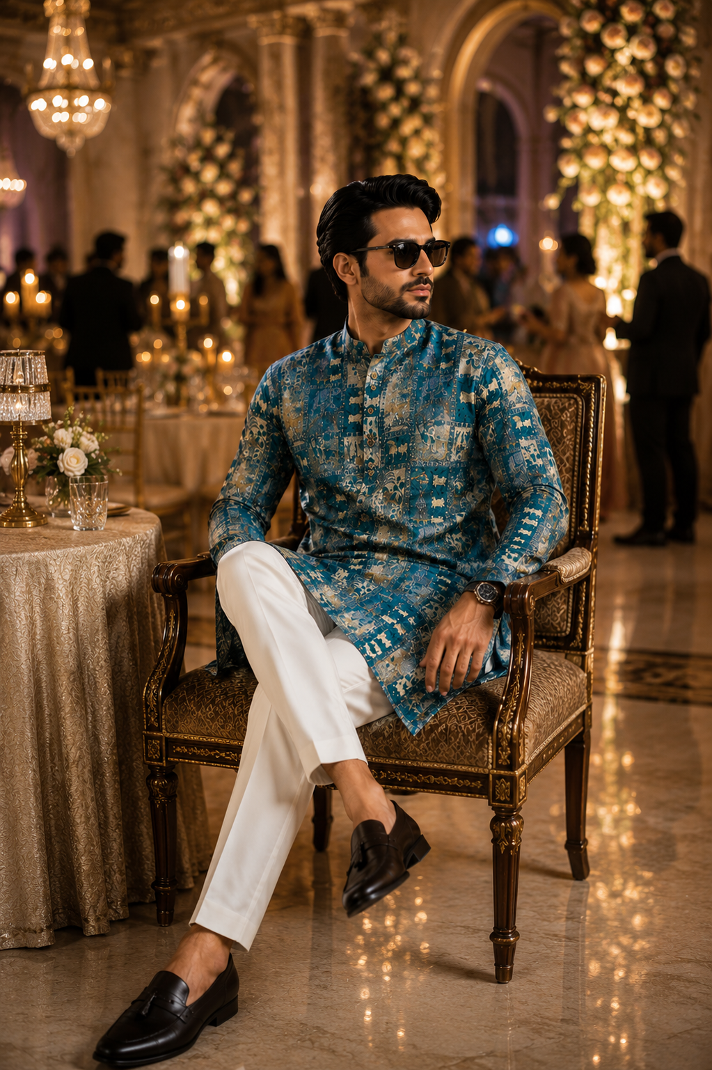 ShreeVastram Emerald Mythological Motif Brocade Kurta Set